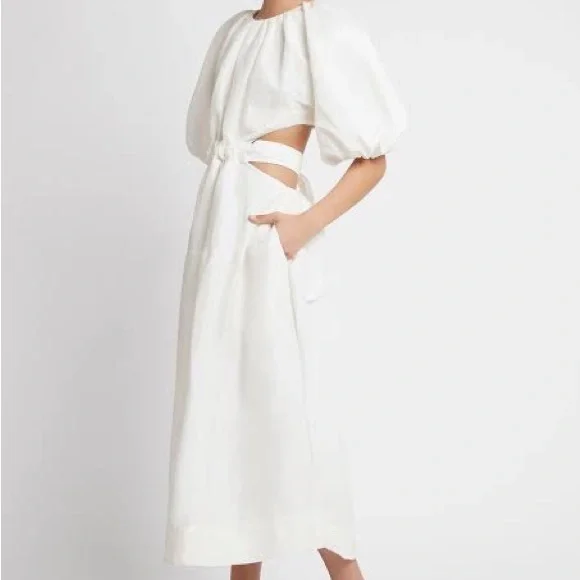 Aje Mimosa Cut Out Midi Dress - ivory - size 8 - Picture 4 of 7